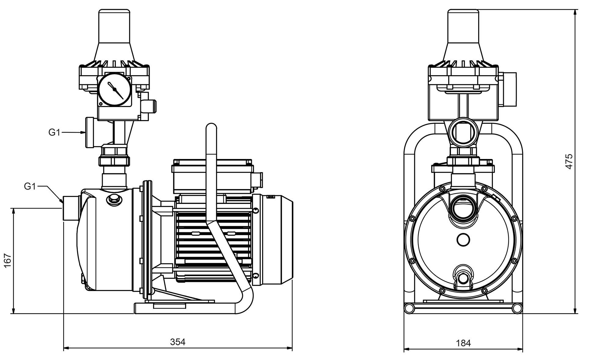Abmessungen - Gardenpress 1000/Kit 02 230V
