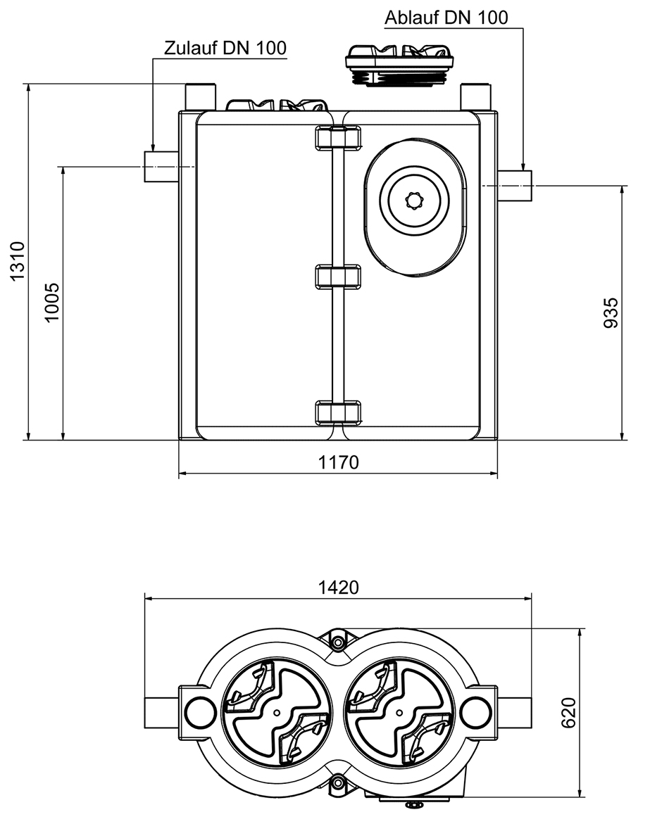 Abmessungen - Fettabscheider NS 2 oval