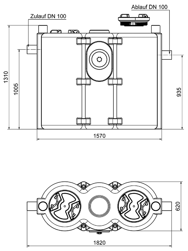 Abmessungen - Fettabscheider NS 4 oval