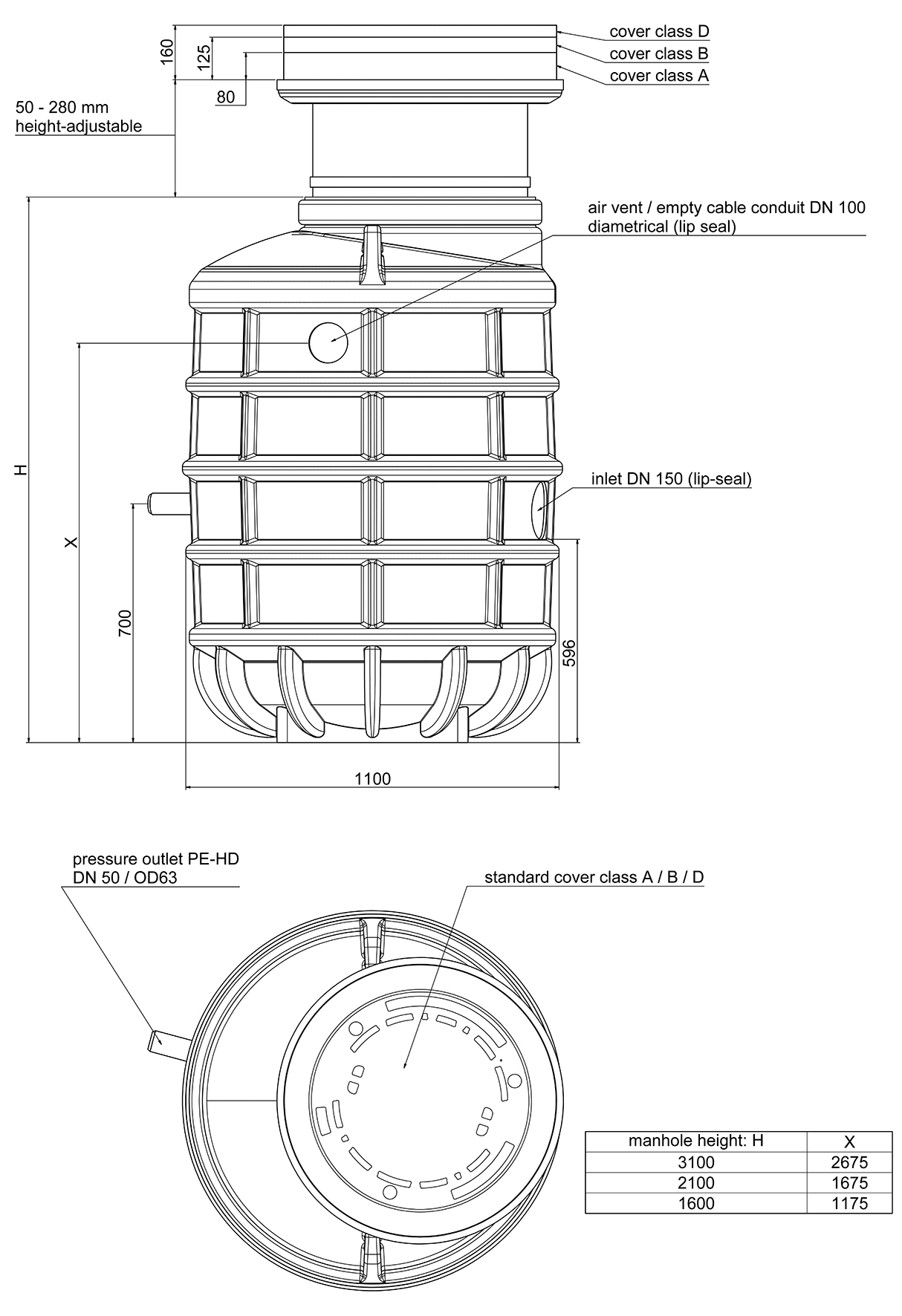 Dimensions - FPS-CD(A) H=2100 mm