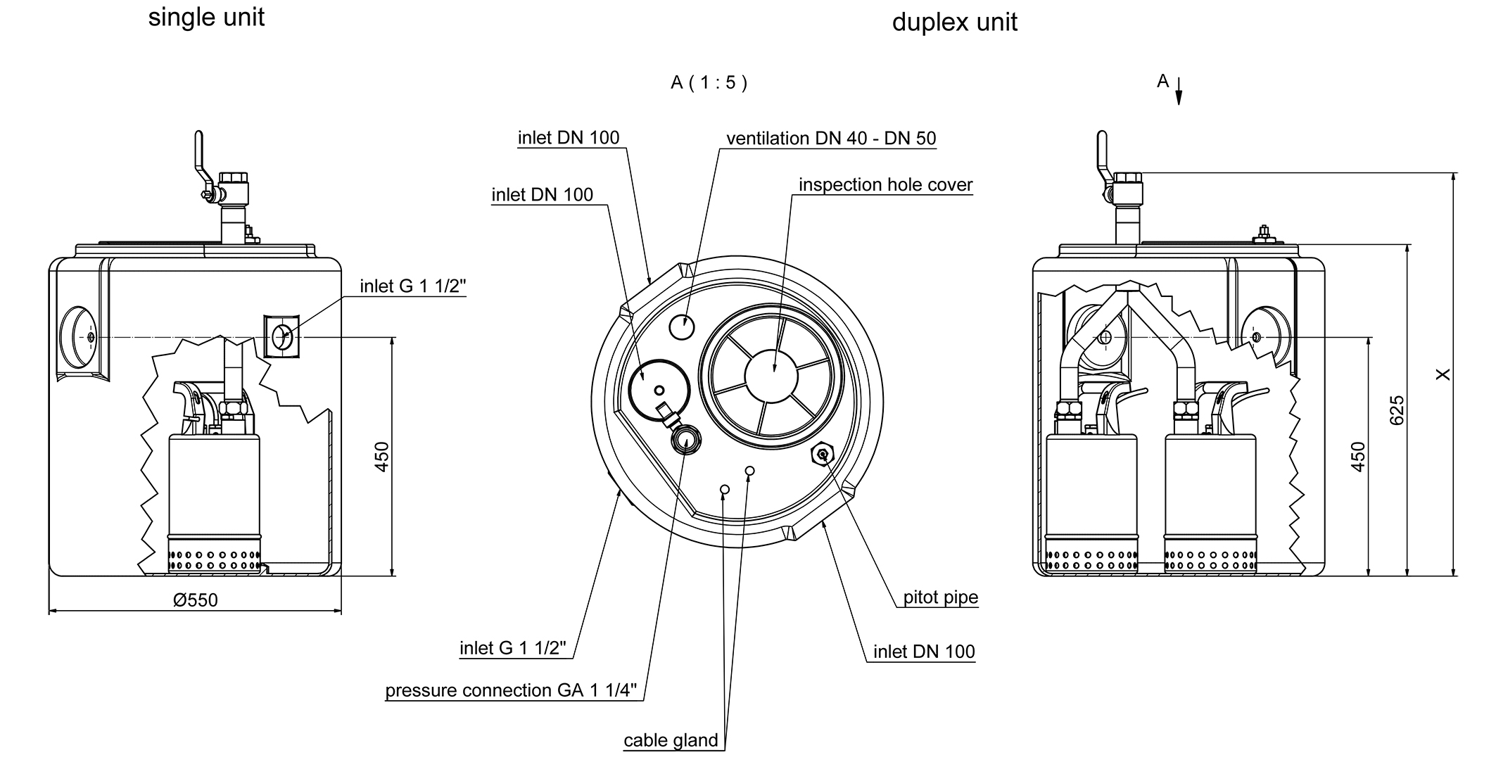 Dimensions - SWH 500/80 Duplex