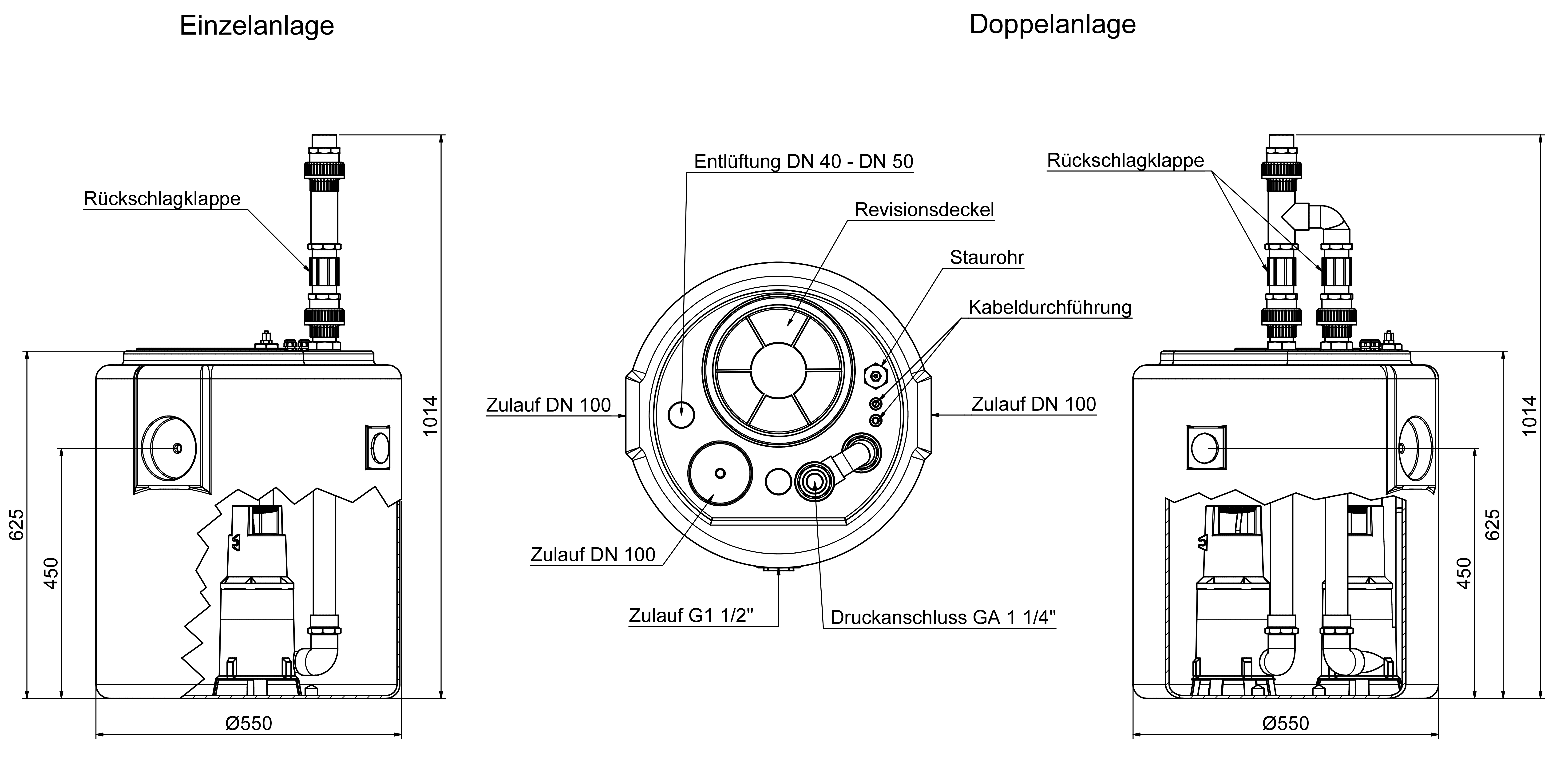 Abmessungen - SWH-F 500/40 Doppel