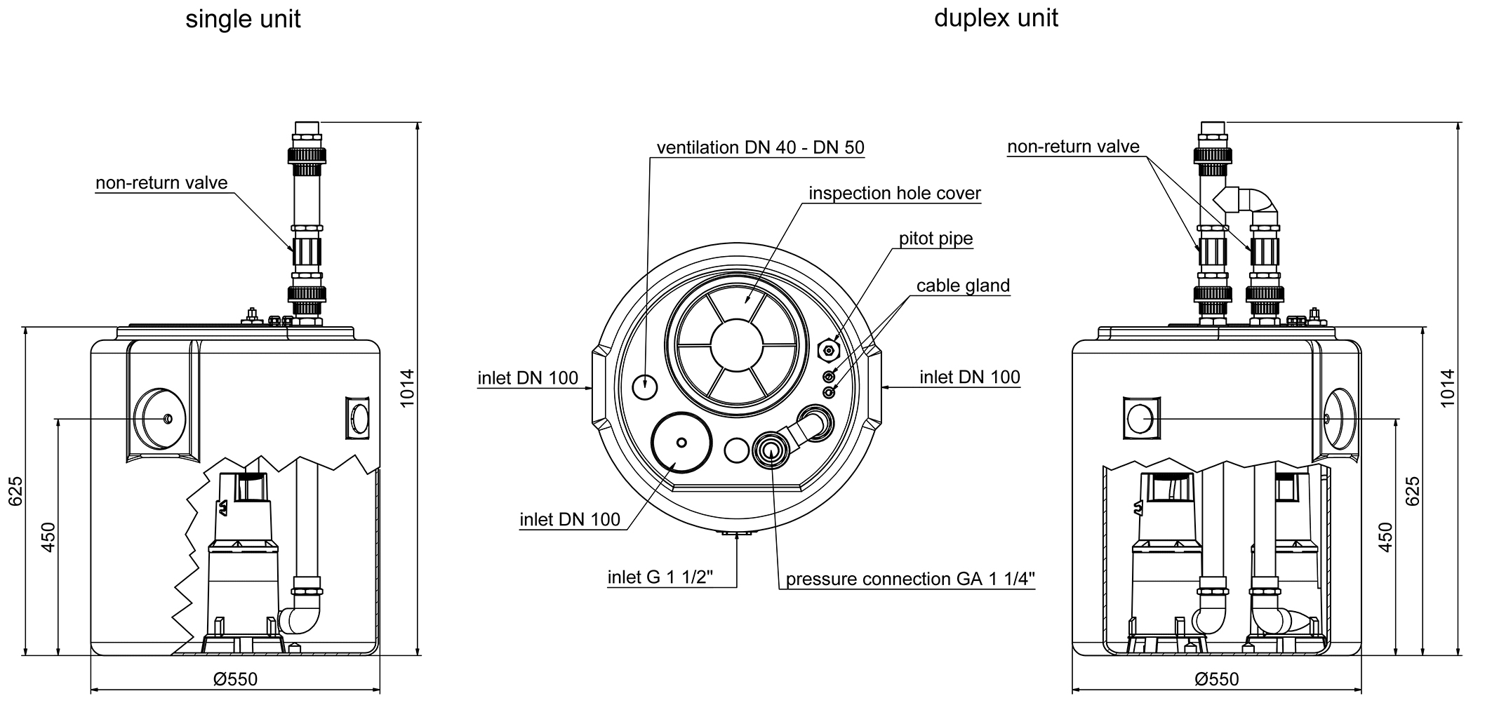 Dimensions - SWH-F 500/30 Duplex